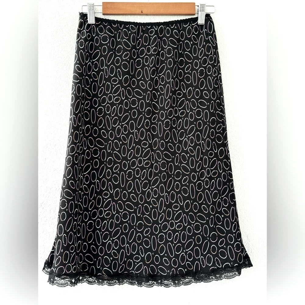 Vintage unbranded Y2K Reversible Pattern skirt Size S Pull-on lace trim 90s